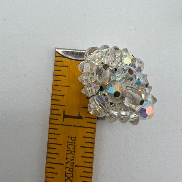 Vintage Aurora Borealis Crystal Clip On Earrings Cocktail Party Statement - Picture 7 of 7